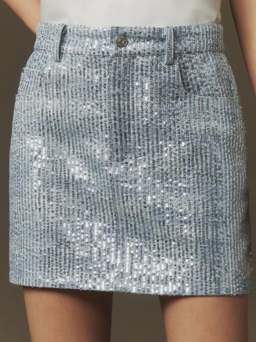 NWT Walter Baker Simone Sequin Denim Mini Skirt Size 4 Sparkly Party Y2K